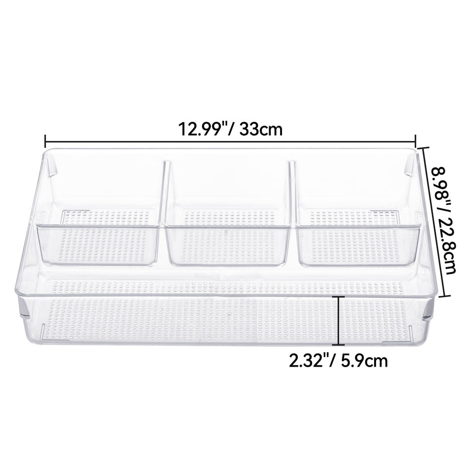 Leeden Clear Drawer Organizer, Drawer Divider Tray for Desk Shallow Cosmetic Organizer, Clear Plastic Storage Trays for Dressing Table,Bathroom (12.99“Lx8.98"W 2.32” Height, 2 Packs)