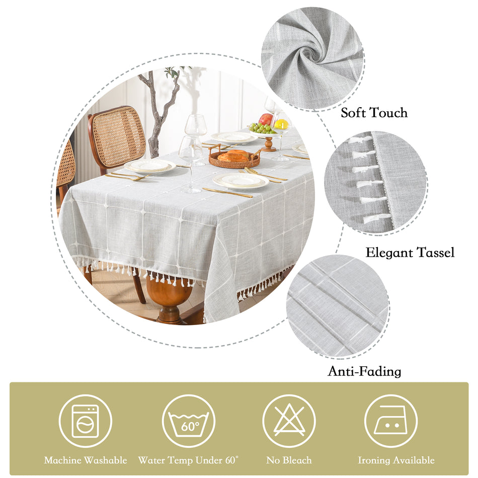 Leeden Cotton Linen Square Tablecloth - Wrinkle Resistant & Waterproof - Machine Washable Table Cloth with Tassels for Kitchen & Dining, 55''x55'', 4 Seats, Grey