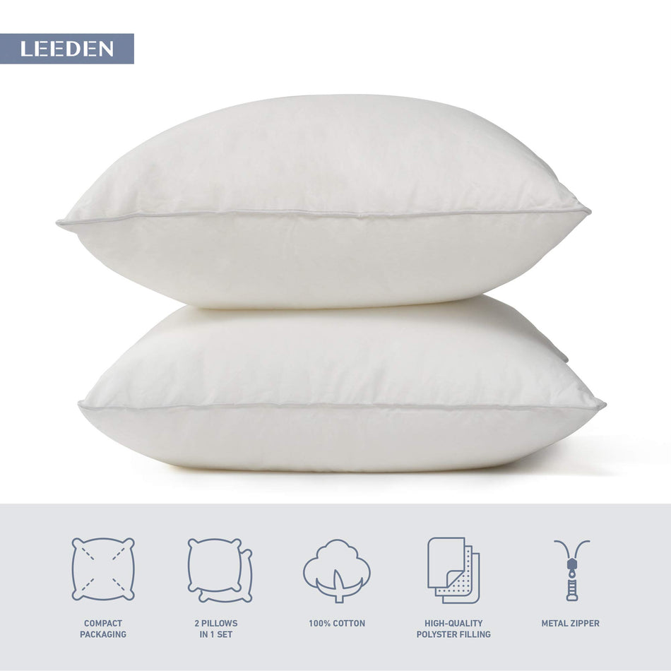Leeden 18 x 18 Pillow Inserts (Set of 2) - Throw Pillow Inserts with 100% Cotton Cover - 18 Inch Square Decorative Pillows for Sofa, Couch, Bed and Home Decor