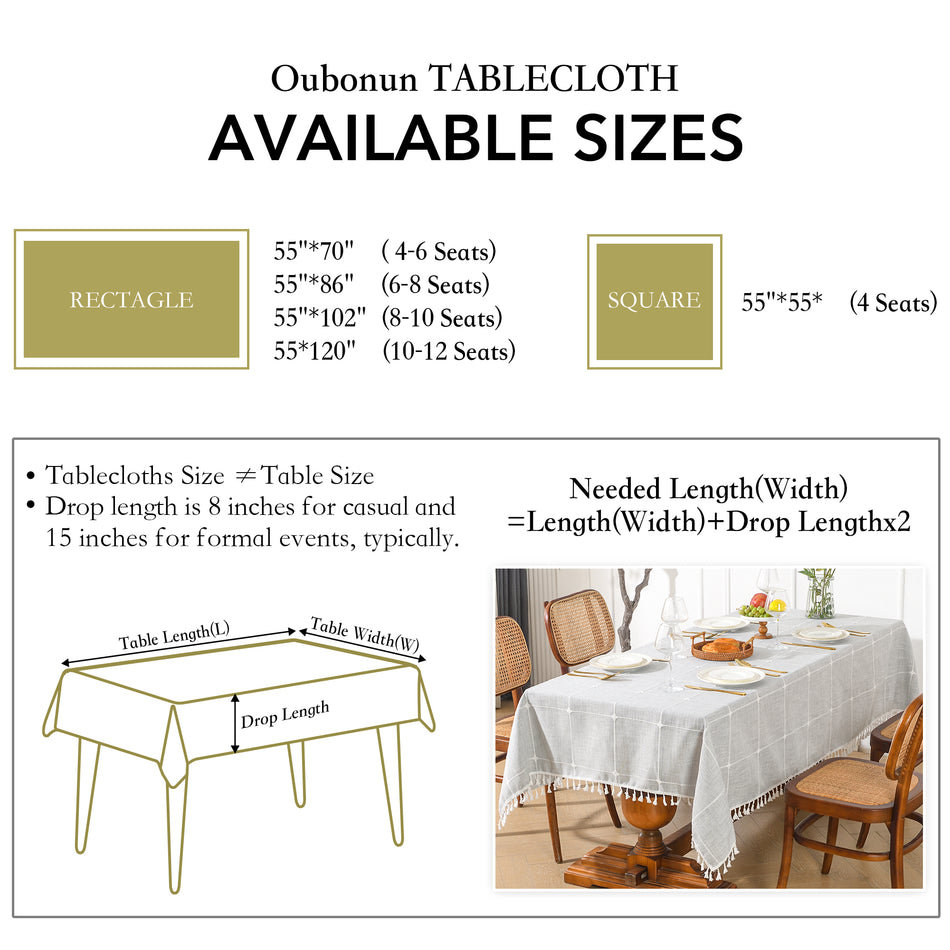 Leeden Cotton Linen Square Tablecloth - Wrinkle Resistant & Waterproof - Machine Washable Table Cloth with Tassels for Kitchen & Dining, 55''x55'', 4 Seats, Grey