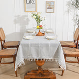 Leeden Cotton Linen Square Tablecloth - Wrinkle Resistant & Waterproof - Machine Washable Table Cloth with Tassels for Kitchen & Dining, 55''x55'', 4 Seats, Grey